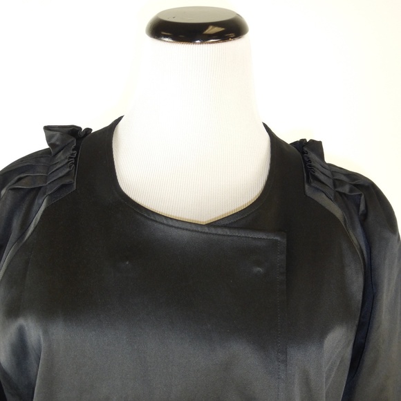 BCBG MaxAzria Black Satin evening Coat Duster M dressy party wedding midi